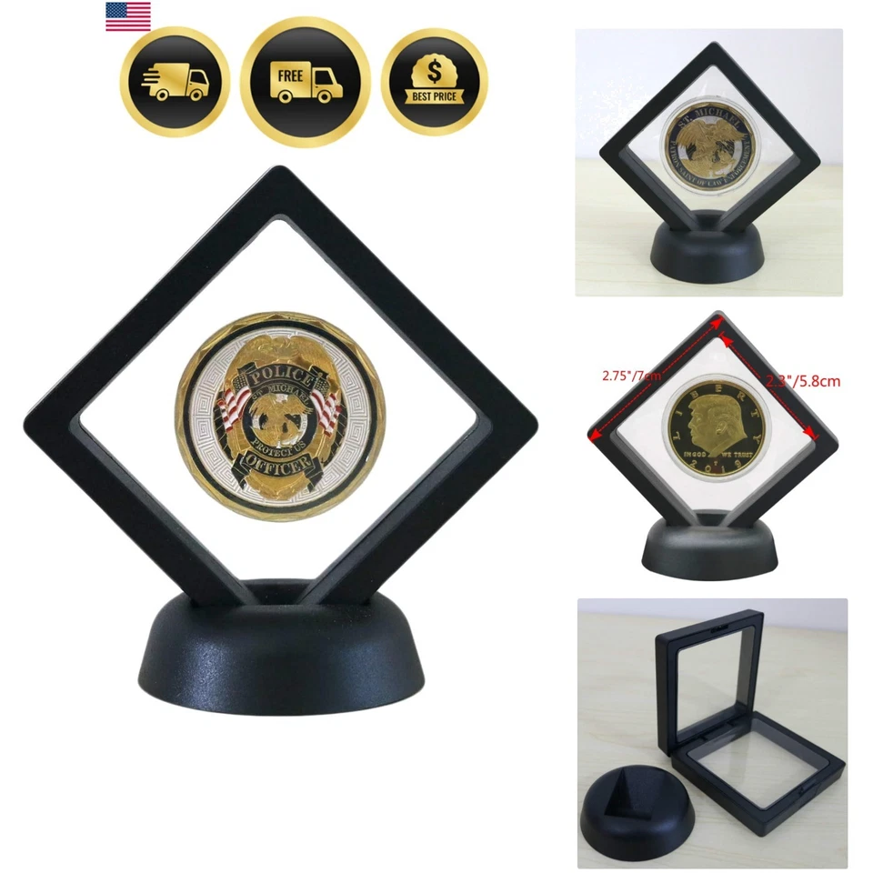 Coin Display Frame 3d Floating Case Stand Holder Black