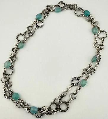 COLAR JOHN HARDY 925 PRATA ESTERLINA ÁGUA-MARINHA PALU BULAN 34” K156C - Imagem 1 de 4