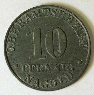 GERMANY (Nagold) 10 Pfennig 1920 - Zinc - Notgeld - XF - 2973 - Image 1 of 2