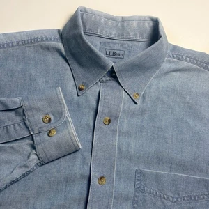 LL Bean Blue Chambray Cotton Work Chore Shirt Men M Long Sleeve Button Up - Picture 1 of 7