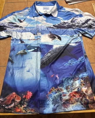 David Carey Originals Men’s Hawaiian Shirt Size Medium Ocean Eagle Whale Crabs - Image 1 of 4