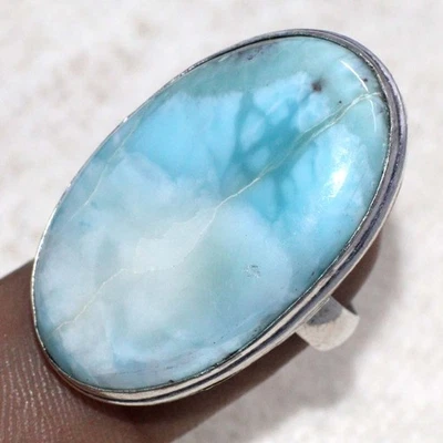 Larimar 925 Silver Plated Gemstone Handmade Ring Us 7 Aesthetic Jewellery GW - Image 1 of 3