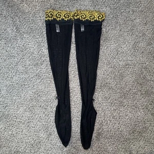 VERY RARE Vintage 90s Victoria's Secret Black & Gold Stockings Thigh High Socks - Picture 1 of 6