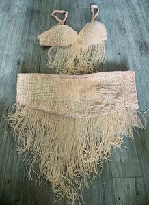 Set sciarpa vintage turca danza del ventre carnevale paillettes reggiseno nappa frange anca - Foto 1 di 7