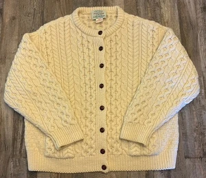Vintage Cladyknit Aran Strick Fischer Cardigan Pullover Gr. L beige Zopfmuster Wolle - Bild 1 von 9