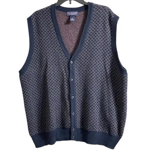 Roundtree & Yorke Mens XL Sweater Vest Wool Blend Diamond Pattern Knit R&Y - Picture 1 of 9