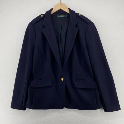 Blazer LAUREN RALPH LAUREN Mujer 18 Chaqueta Militar Mezcla Lana Dorado Botón Azul Foto 1 de 4