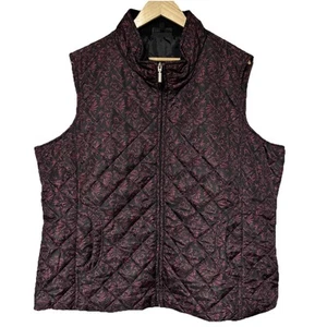 Jane Ashley Womens Vest Sz. 3X Jacket Full Zip Quilted Black Paisley Print - Picture 1 of 15