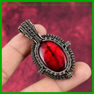 Halloween Deal Copper Oval Red Fire Labradorite Stone Wire Wrapped Boho Pendant - Picture 1 of 6