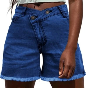 Women’s Denim Shorts Blue High Waist Straight Leg Raw Hem Size 8 (S)-RRP £27.99 - Picture 1 of 4