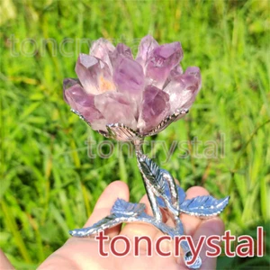 Racimo de cuarzo amatista natural superior varita punta cristales flor Reiki curación 1 pieza - Imagen 1 de 22