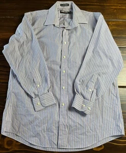 Kirkland Signature Shirt, Men's Size 16-32, Blue White Orange Striped Non Iron - Picture 1 of 8