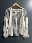 Frame Anita Embroidered Linen Peasant Top Oversized Tie Lace Long Sleeve S