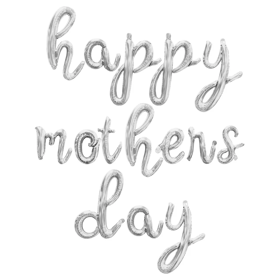 HAPPY MOTHERS DAY Cursive Letter Balloon Banner - Mom's Day Party Decorations - Image 1 of 4