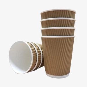 100 x 8oz Disposable Coffee Cups Kraft Ripple Paper Cup For Tea Coffee Espresso - Picture 1 of 5