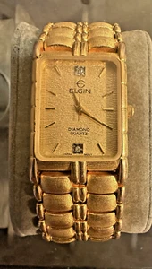 VTG Elgin Watch Womens 17mm Tank Style Diamond Quartz -New Battery - Picture 1 of 6