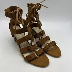 Marc Fisher Sandals 9.5 M Paradox Brown Suede Lace-up Block Heel Womens 3" - Picture 1 of 11