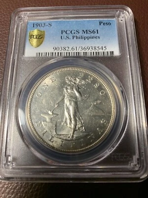 US PHILIPPINES 1903-S ONE PESO PCGS MS 61 BLAST WHITE - Image 1 of 4