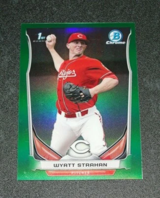 2014 Bowman Chrome WYATT STRAHAN #206 Mini Green Refractor 1st RC/15 REDS Dayton - Image 1 of 2