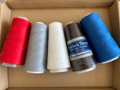 LOT 5 cones spools overlock thread many colors sewing Beachwood LTD - Image 1 of 2