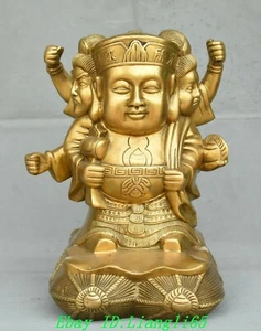 11" China Kupfer Messing 3 Kopf 6 Arme Mahakala Wrathful Deity Buddha Statue - Bild 1 von 12