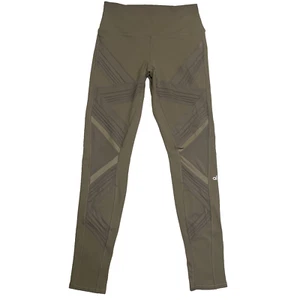 Alo Yoga Womens Full Length Moto High Rise Leggings Pants Sz L Tan Mesh Panel - Picture 1 of 20