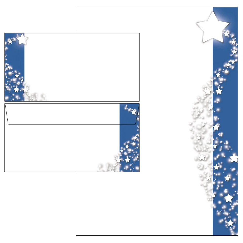 IDEENSTADL Weihnachten Sterne Banner blau Winter Briefpapier A4 + A5 Briefumschläge DL Set
