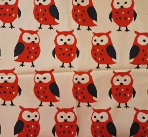 Kokka Fabric - Trèfle - Red Owls - 1 Yard - Linen Blend - New - Picture 1 of 1