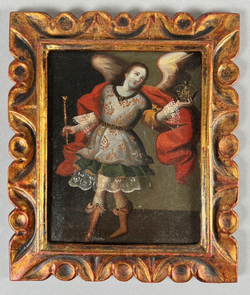 Antique Cuzco Spanish Colonial Angel St. Michael Oil Painting Archangel Saint #3 - Image 1 of 4