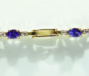 Bracciale Tennis Fidanzamento Vintage Diamante Tanzanite Naturale Oro 2,29CT 14K Taglio - Foto 1 di 6