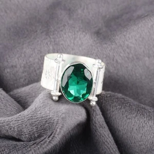 Lab Created Emerald Gemstone 925 Sterling Silver Handmade Jewelry Ring Gift For - Picture 1 of 3