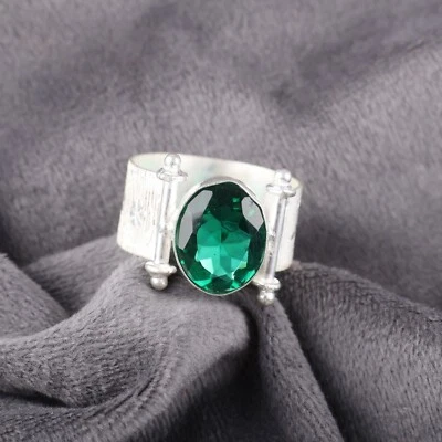 Lab Created Emerald Gemstone 925 Sterling Silver Handmade Jewelry Ring Gift For - Image 1 of 3