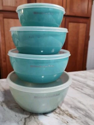 Juego de cuencos de preparación de ayuda de cocina con tapas 8 piezas verde aguamarina maciza 1 2 3 4 tazas cuencos Foto 1 de 4