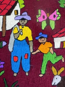 Peruvian Arpillera Textile Folk Art Embroidered Tapestry Pillow Cover 16”x16” - Picture 1 of 24