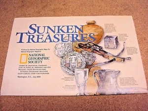 National Geographic July 2001 Map Sunken Treasures + Treasures of The World - Picture 1 of 1