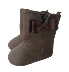 Baby Deer Chocolate Botas de Cuero Sintético con Arco Grosgrain Bebé Talla 0 1 2 3 - Imagen 1 de 1