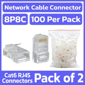 200 Pack RJ45 Modular Plugs 8P8C Cat6 Cat 6 LAN Ethernet Cable Connector Plug - Picture 1 of 6