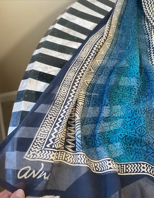 Vintage Sheer Silk Scarf Stole Boho Hand Dye Artsy Maximalist Green Beige Black - Image 1 of 4