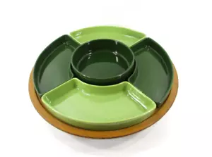 NICE VINTAGE LAZY SUSAN VEGETABLE RELISH CHIPS DIP TRAY W Pull Out Trays 16" MCM - Picture 1 of 9