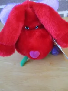 Etiquetas de pan de azúcar de felpa de 12" de perro rojo en corazón brillante púrpura/flor pura en la boca - Imagen 1 de 5