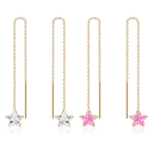 14K Rose Gold Plated 6MM Star CZ Zirconia Thread Through Earrings Threader Women - Bild 1 von 4