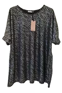Made In Italy Blouse Tunic silver glitter striped round neck One Size UK 8-16 - Picture 1 of 12