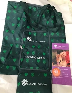 “I Love Dogs” Zippered Lightweight Vinyl Tote Bag/Pouch & Magnet - Picture 1 of 12