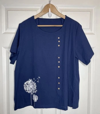 Top túnica azul marino para mujer con dientes de león talla PLUS talla 2X/XXL USADO EN EXCELENTE ESTADO Foto 1 de 4