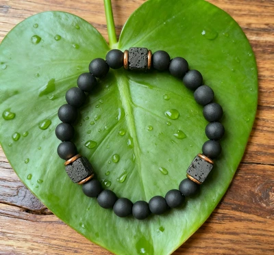 Natural Black Onyx Lava Bracelet 8mm Black Crystal Gemstone Beaded Mens Bracelet - Image 1 of 4