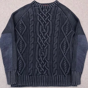 Nautica Chunky Cable Knit Sweater Men's Medium Blue Elbow Patches Fisherman - Picture 1 of 8