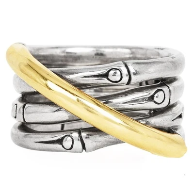 Anillo de bambú John Hardy plata oro 18 quilates varias filas 12,4 gramos $750,00 talla 7,25 Foto 1 de 4