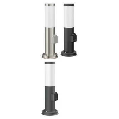 Pollerleuchte PORU mit Steckdose für außen, edelstahl, rund, 39 cm, inkl. E27 - Bild 1 von 4