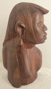 TESTA DI BUSTO SCULTURA IN LEGNO AFRICANO ORIENTALE INTAGLIATA A MANO 8 3/4" VINTAGE - Foto 1 di 10
