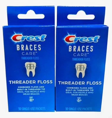 2 - Crest Braces Care Threader Floss 30 Single-Use Packets Each - 60 Total - image 1 of 2